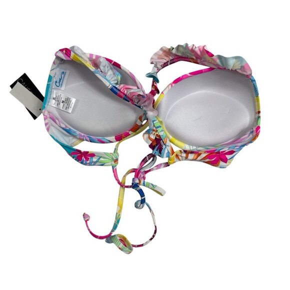 California Wave Junior XL Heavy Padded Bikini Swim Top Multi Palm Ruffle NWT - Picture 3 of 11